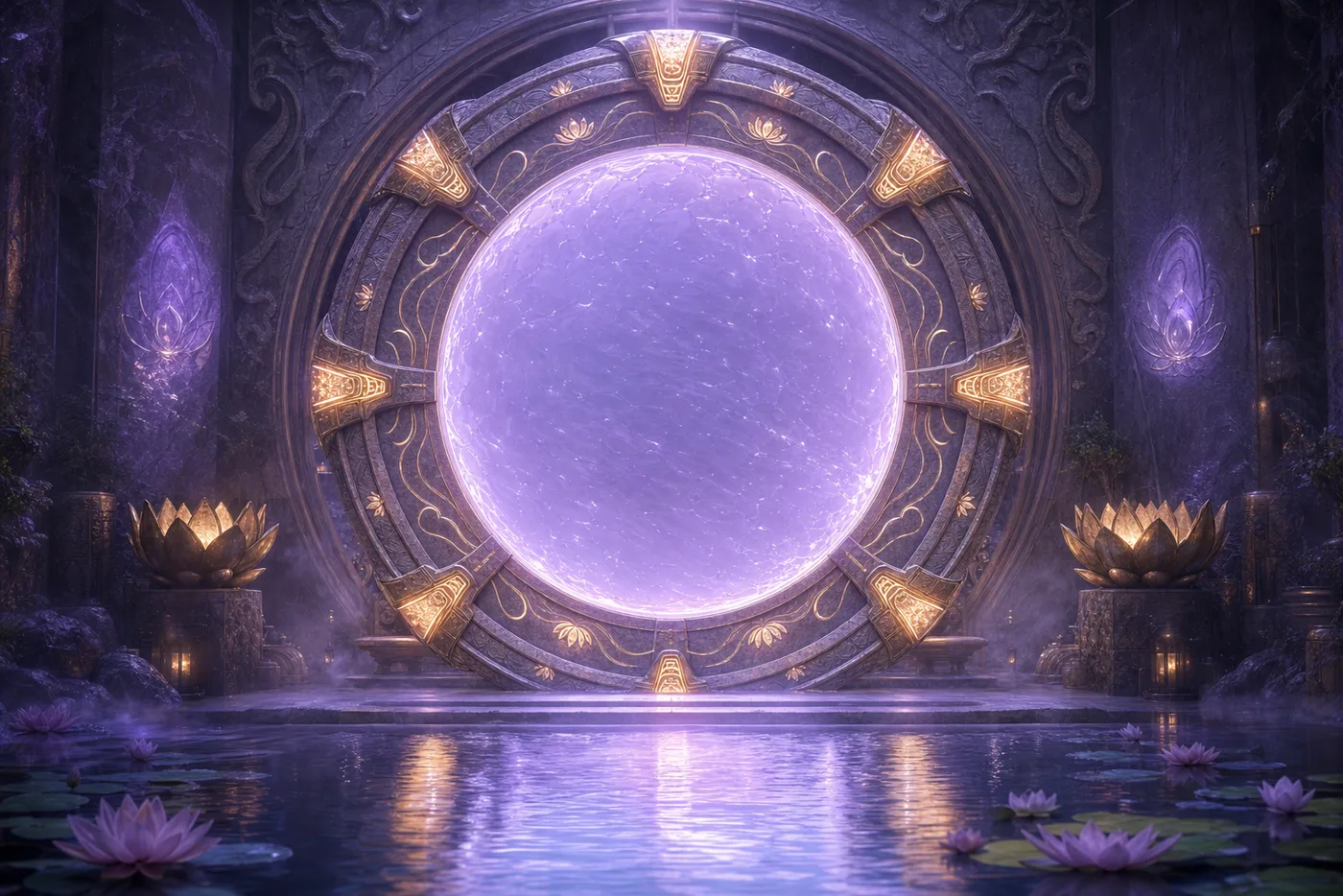 A portal opening onto a themed realm
